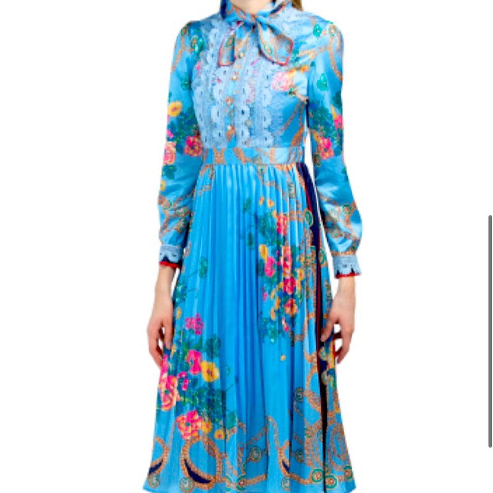 Tie Neck Pleated Skirt midi dress.